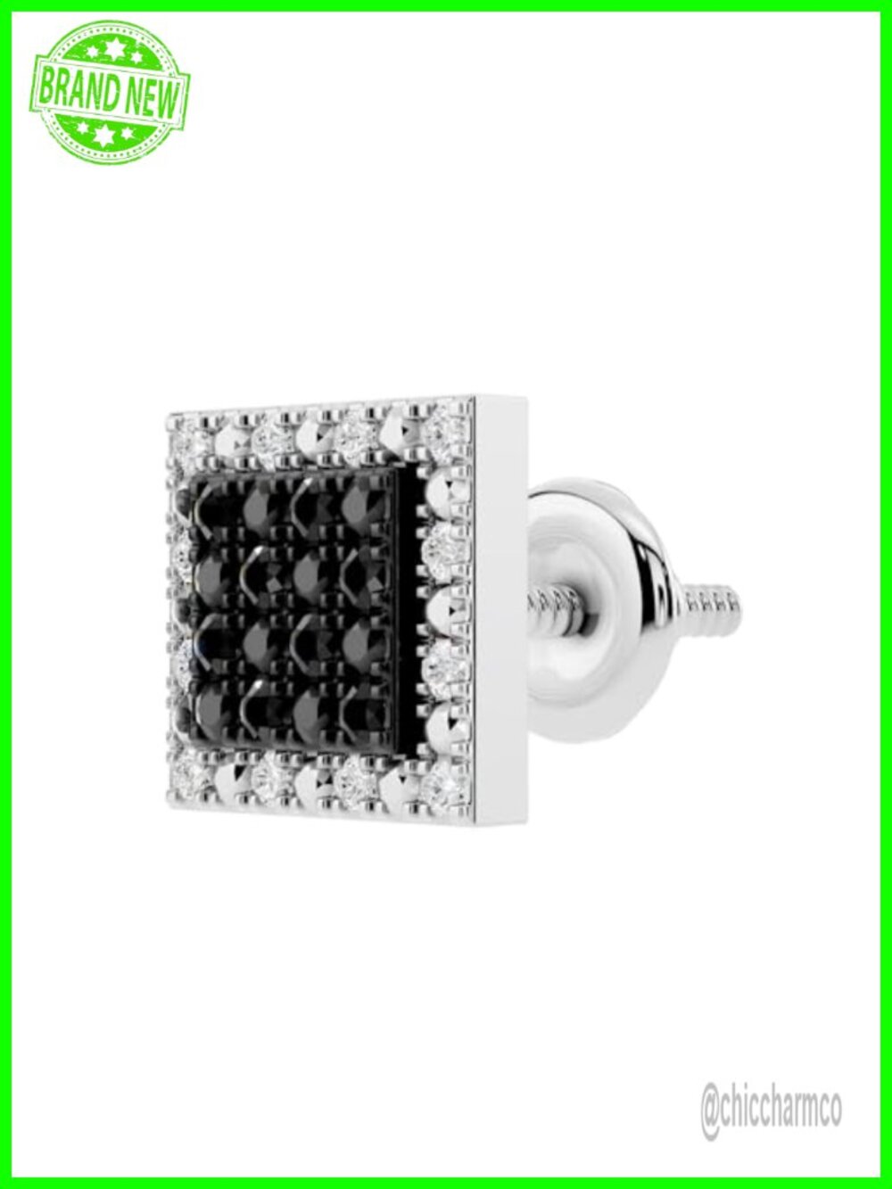 925 Sterling Silver Real Diamond Earring Unisex Stud Single Ear